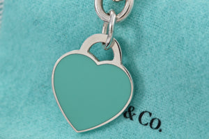 Return To Tiffany & Co. Silver Blue Enamel Heart Charm Bracelet 10mm