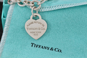 Return To Tiffany & Co. Silver Blue Enamel Heart Charm Bracelet 10mm