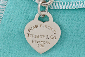 Return To Tiffany & Co. Silver Blue Enamel Heart Charm Bracelet 10mm