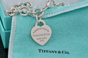 Return To Tiffany & Co. Silver Blue Enamel Heart Charm Bracelet 10mm