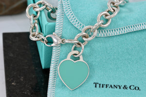 Return To Tiffany & Co. Silver Blue Enamel Heart Charm Bracelet 10mm