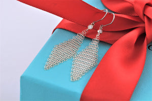 Tiffany & Co. Elsa Peretti Silver Diamond Large Mesh Dangle Earrings