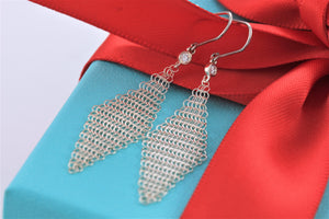 Tiffany & Co. Elsa Peretti Silver Diamond Large Mesh Dangle Earrings