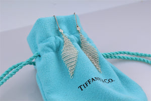 Tiffany & Co. Elsa Peretti Silver Diamond Large Mesh Dangle Earrings