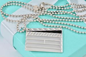 Tiffany & Co. Silver Black Enamel Hollywood Directors Clapping Board Bead Chain Necklace