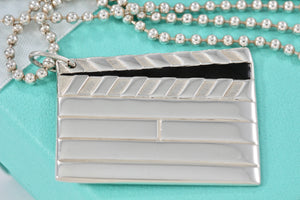 Tiffany & Co. Silver Black Enamel Hollywood Directors Clapping Board Bead Chain Necklace