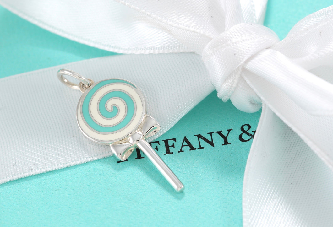 Tiffany & Co. Silver Blue white Enamel Swirl LolliPop Charm