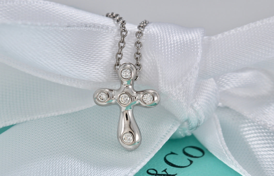 Tiffany & Co. Elsa Peretti Platinum Diamond Bubble Cross Necklace