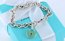 Load image into Gallery viewer, Tiffany &amp; Co. Silver Blue Enamel Large Keyhole Heart Charm Bracelet
