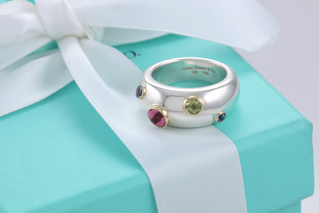 Tiffany & Co. 18K Gold & Silver Etoile Gemstone Ring