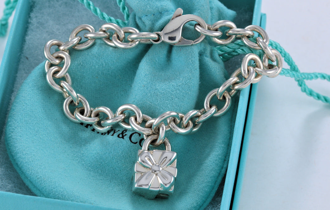Tiffany & Co. Silver Giftbox Padlock Charm Bracelet