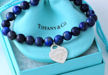 Load image into Gallery viewer, Return To Tiffany &amp; Co. Silver Heart Charm 8mm Blue Lapis Beaded Bracelet

