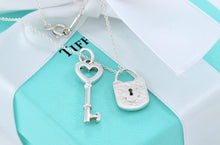 Load image into Gallery viewer, Tiffany &amp; Co. Silver Small 1&quot; Heart Key &amp; Keyhole Padlock Necklace
