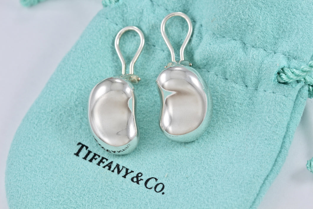 Tiffany & co. Elsa Peretti Silver Large Bean Clip on Earrings